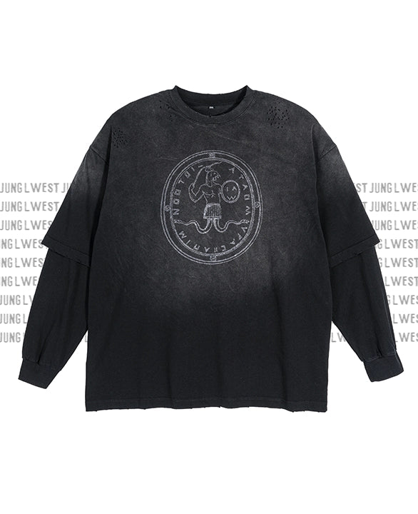 Black sweatshirt with a circular logo ABRAXAS on a white background