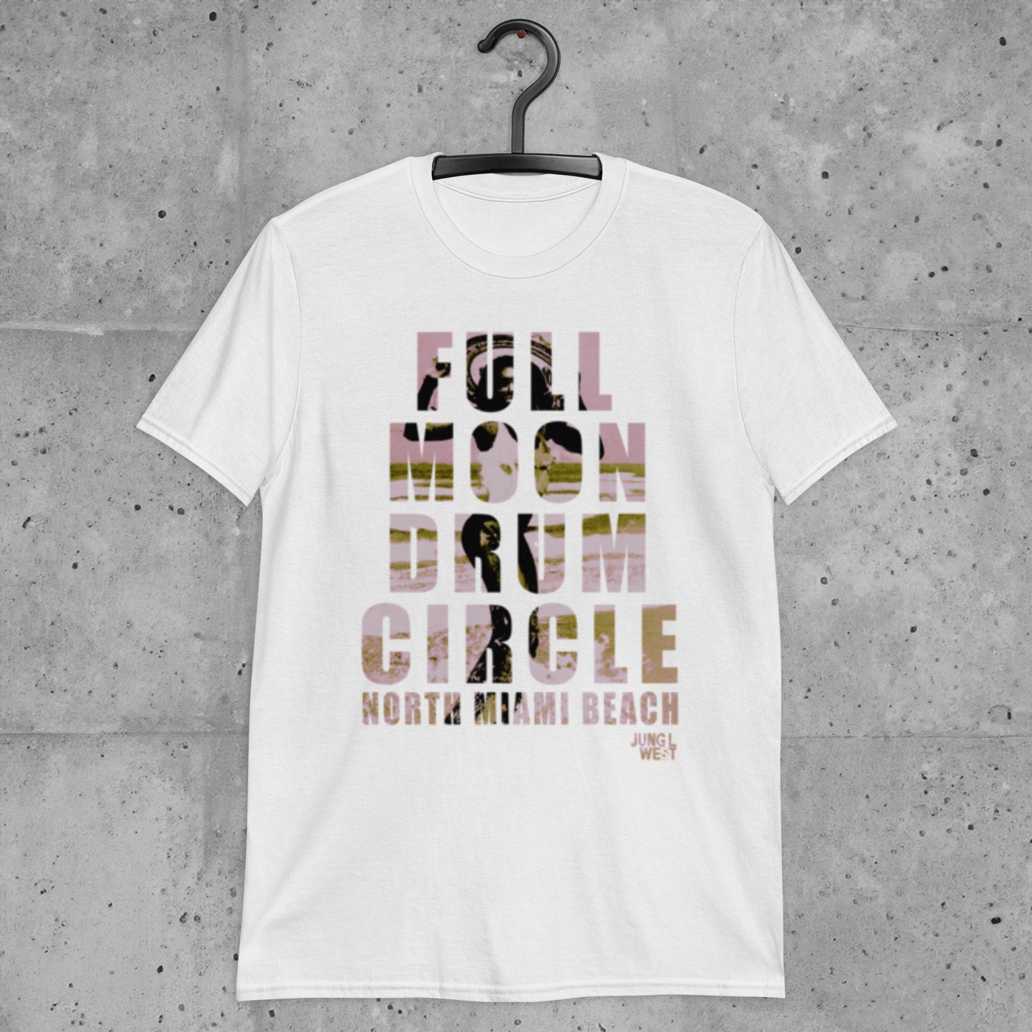 JLW 1.20 Short-Sleeve Unisex T-Shirt | Full Moon Drum Circle Miami Beach | White, Dark Heather - JUNG L WEST