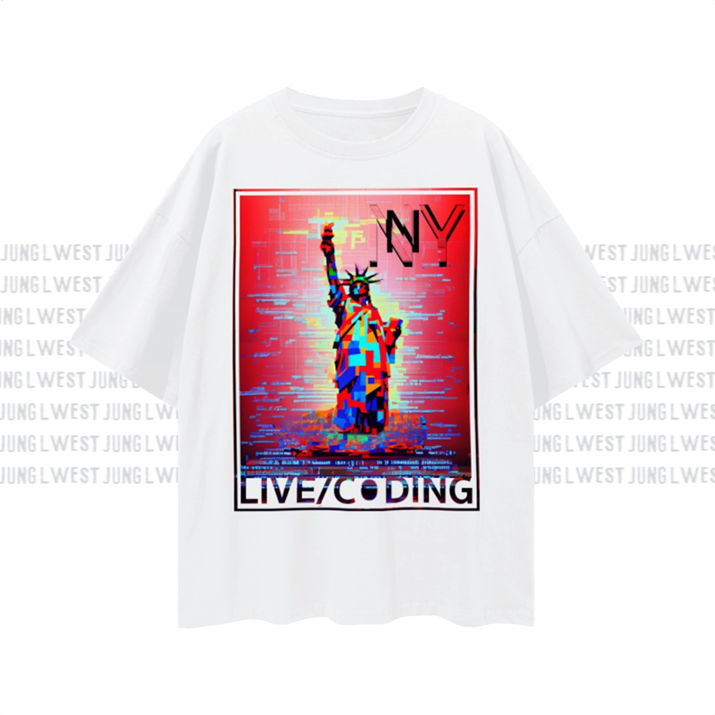 Jung L West | NY Live Coding | Oversize Deep Drop Shoulder Tee - JUNG L WEST