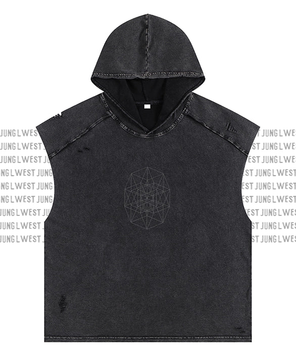 PENTACT | Occult Streetwear | Snow Washed Boxy Hooded Tank Top Unisex
