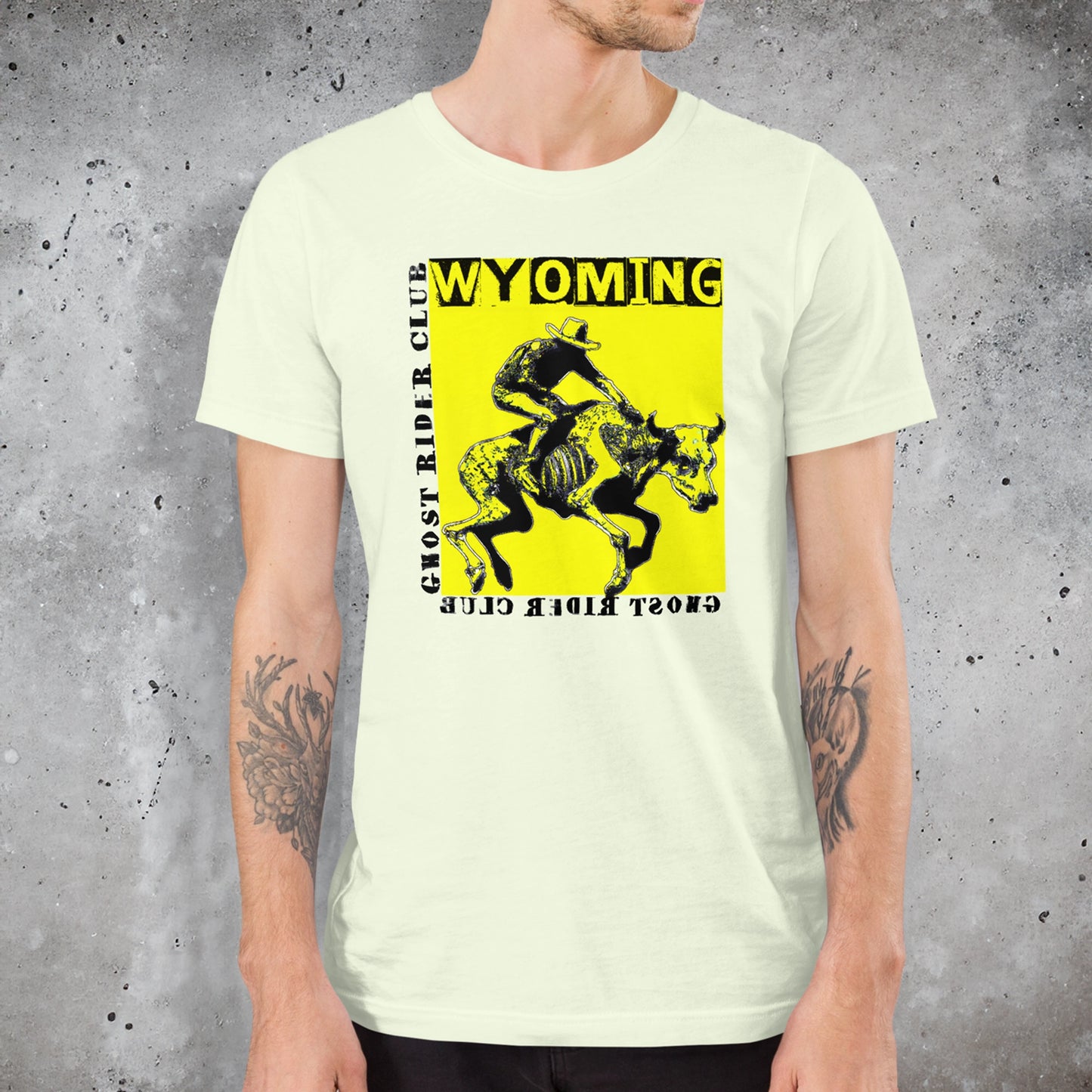 WYOMING GHOST RIDER CLUB COTTON T-SHIRT UNISEX MODEL FRONT