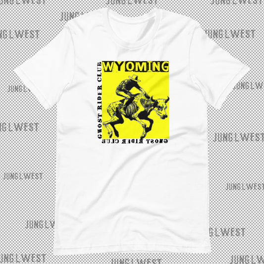 WYOMING GHOST RIDER CLUB | Unisex Cotton Tee / Citron, White - JUNG L WEST