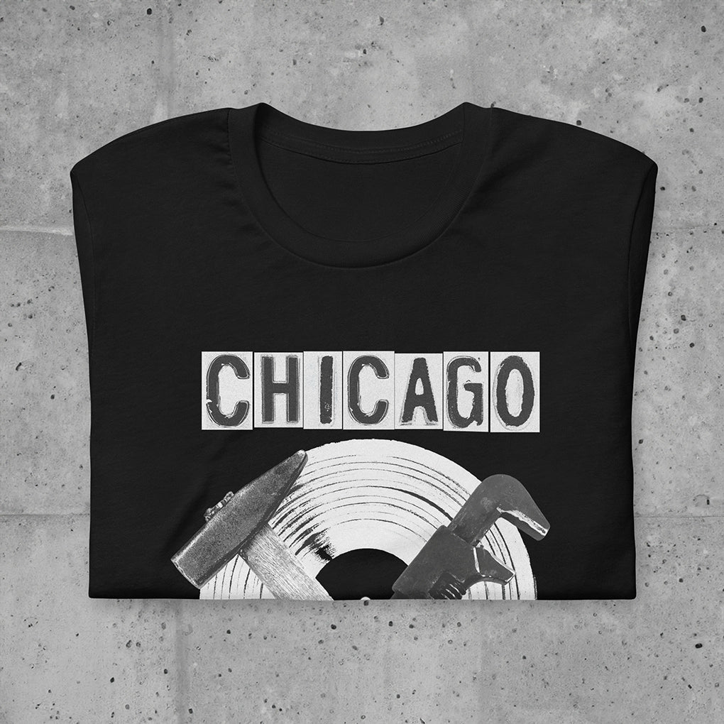 Jung L West Unisex Staple Cotton Tee Chicago Industrial Heather Black Front Fold