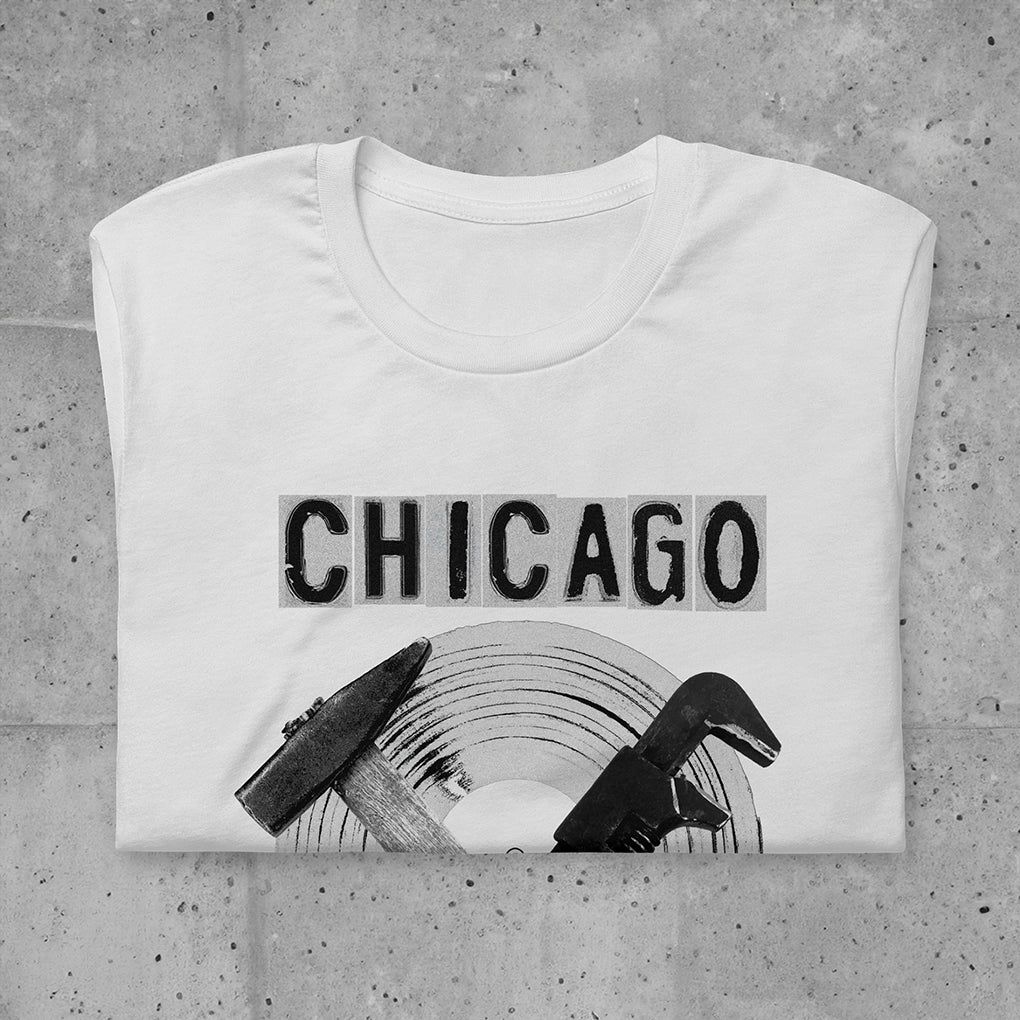 Jung L West Unisex Staple Cotton Tee Chicago Industrial White Front Fold