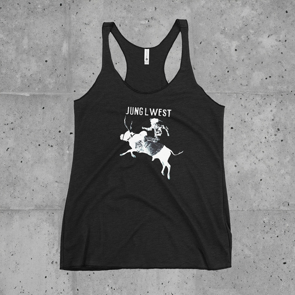 Jung L West Racerback Tank Female Black Bull Rider Artwork