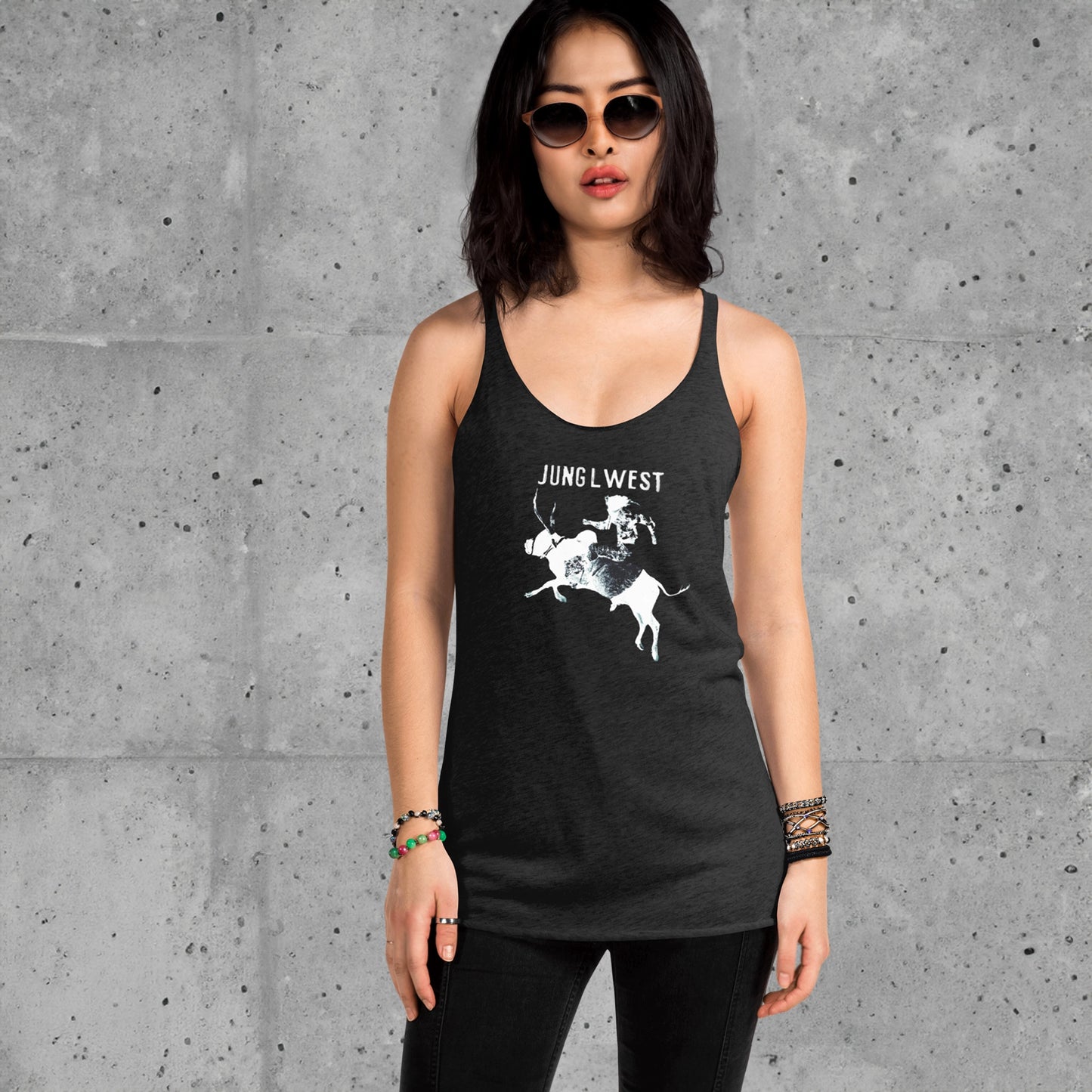 Jung L West Graphic Racerback Tank Black Model