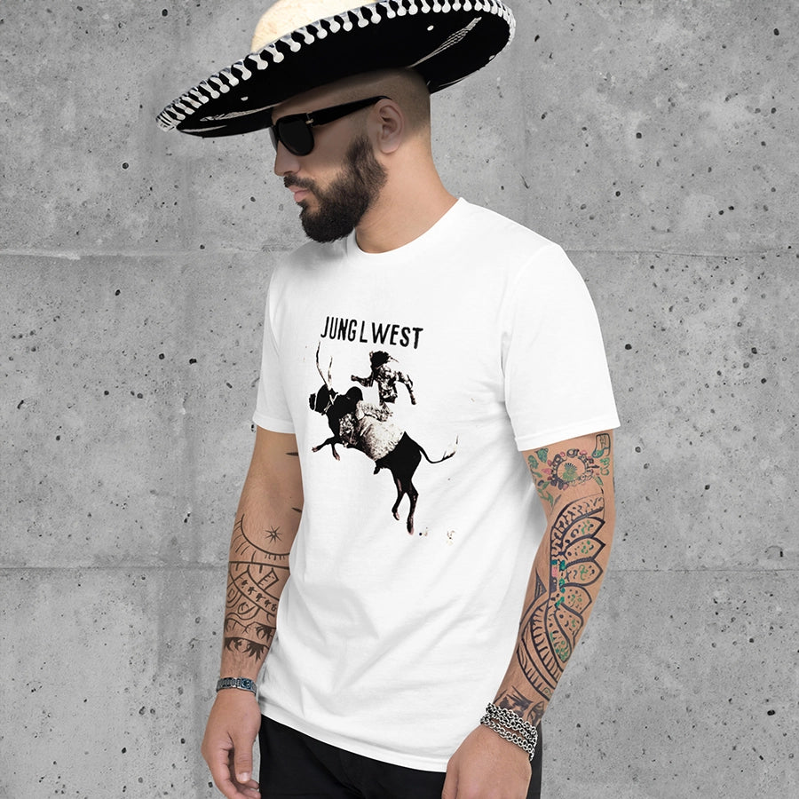 Jung L West Bull Rider Graphic Tee White Front Model