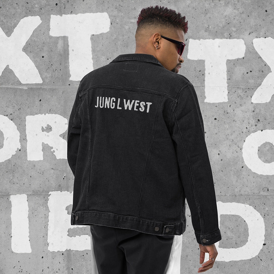 Jung L West Unisex Denim Jacket Black Model 1 Back