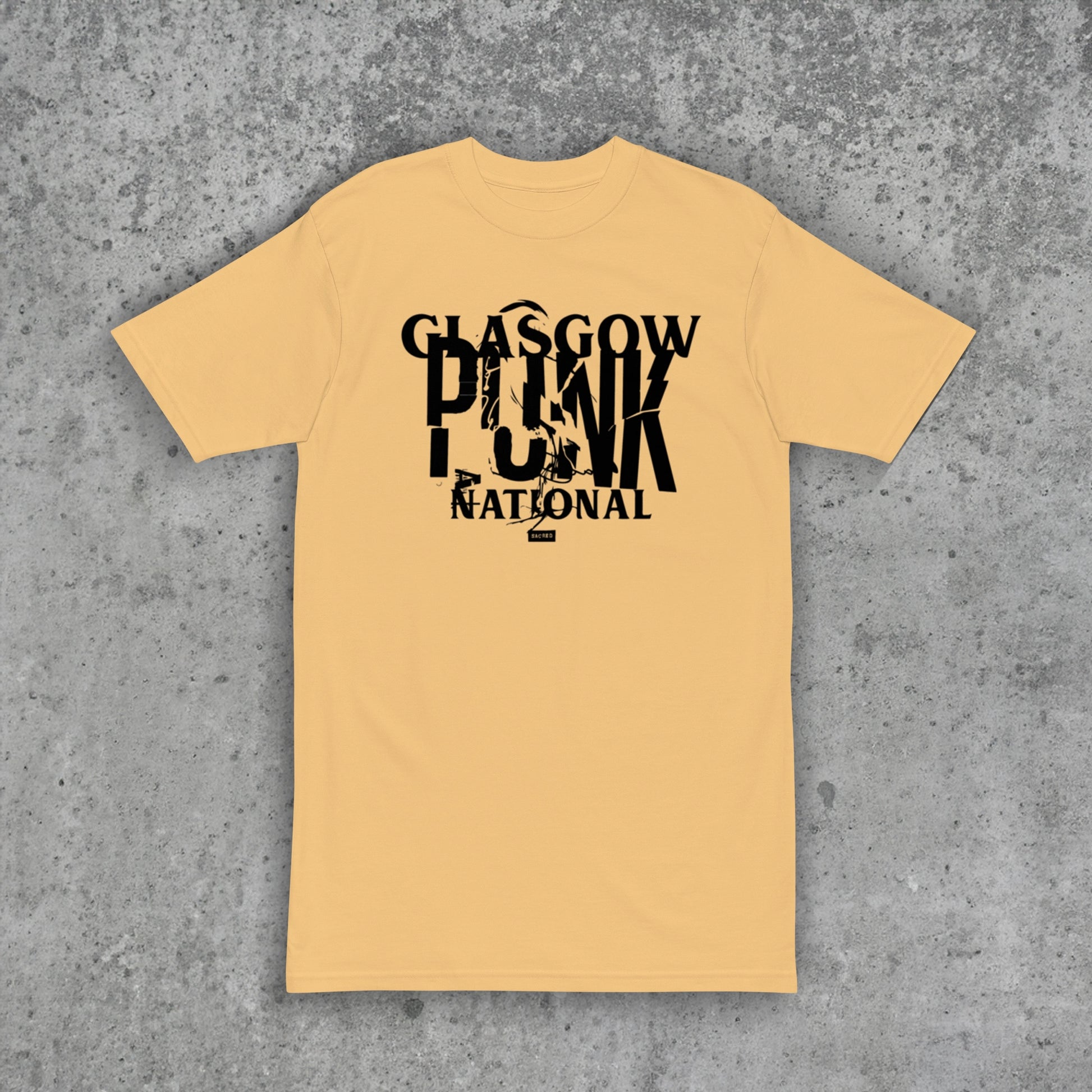 JLW 1.32 | Glasgow Punk National | Men’s premium heavyweight T / Vintage Gold - JUNG L WEST